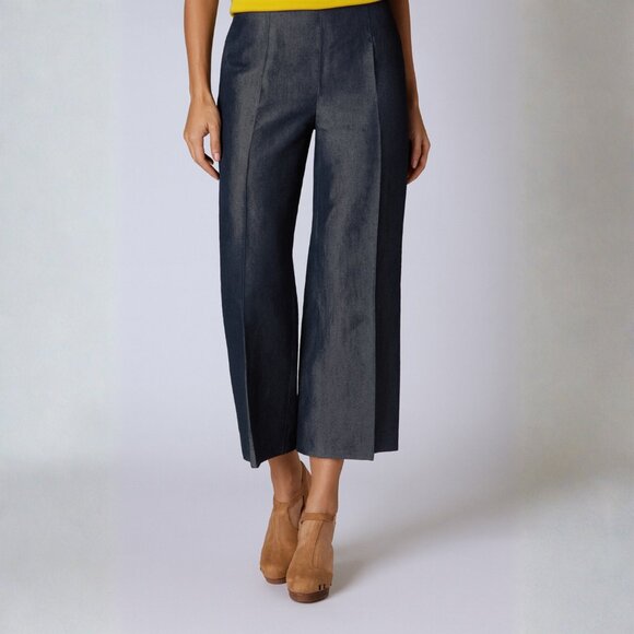 ANTHROPOLOGIE Cartonnier Hana Denim Wide Leg Cropped Pants Culottes Nautical - Picture 2 of 8